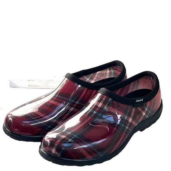 Asverd Shoes Garden Clogs Arch Support Rain Size 11 Womens Red Plaid Tartan - Picture 1 of 9